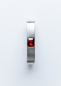 Maison Nwar silver ring with rectangular red gemstone, front view