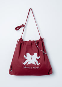 Maison Nwar Tote Bag in burgundy canvas – back view