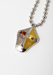 Satin-finished silver chain necklace by Maison Nwar — sculptural pendant with brushed and polished elements