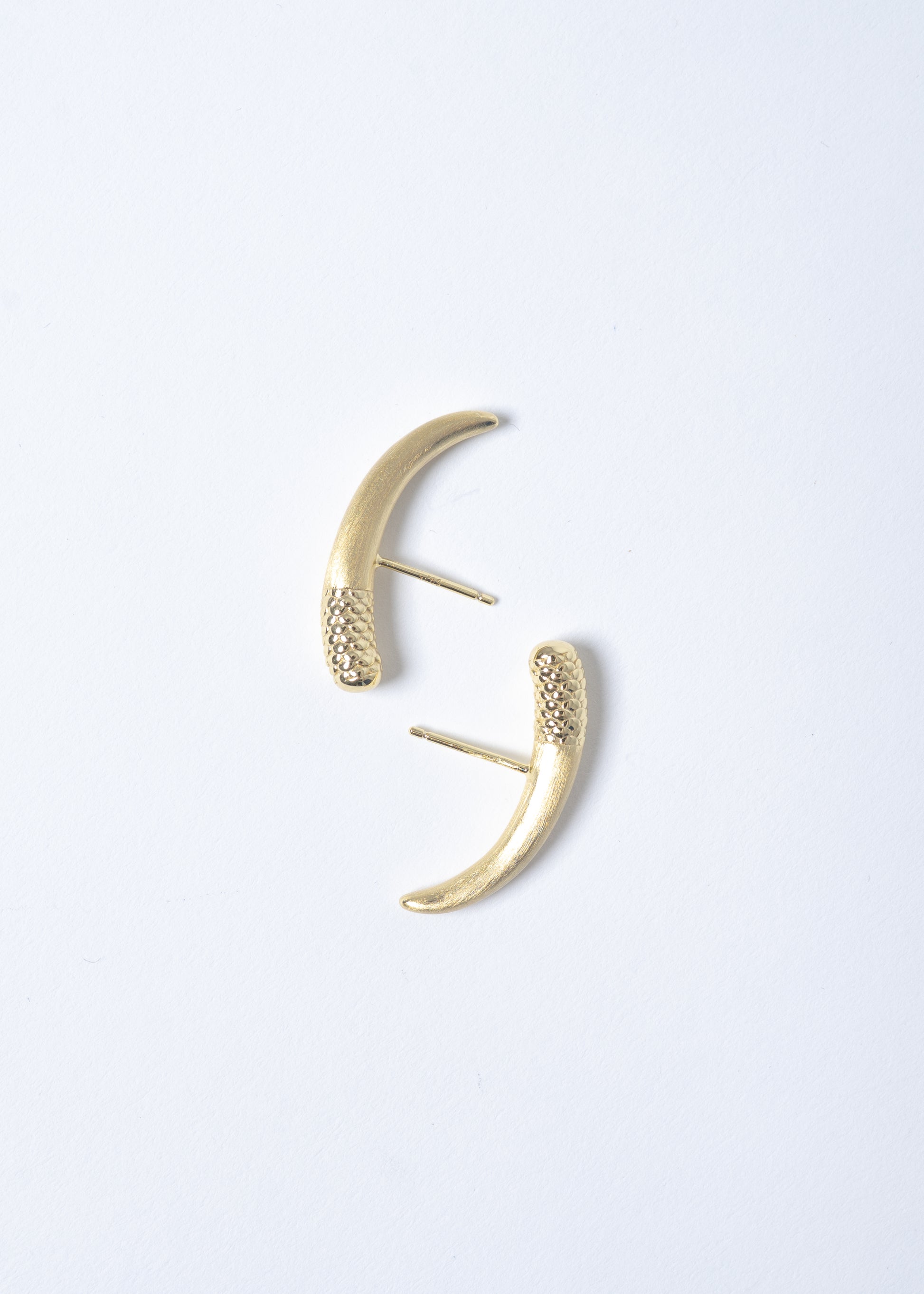 Maison Nwar curved stud earrings in gold vermeil, studio product shot (pair)