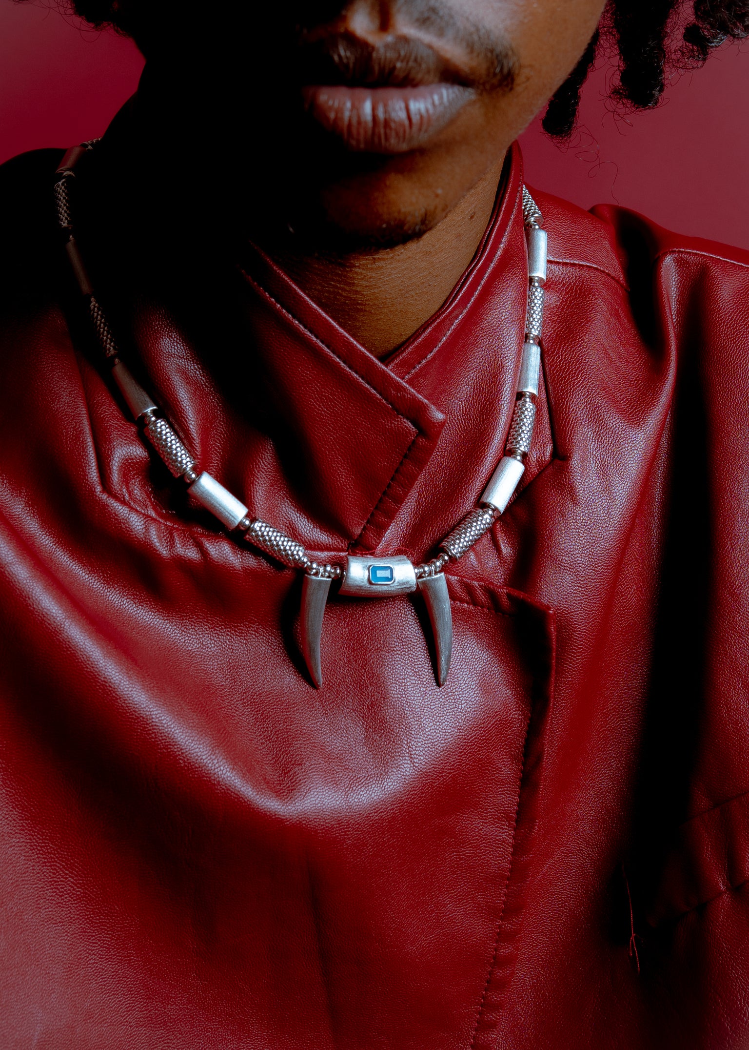 Model wearing Odu Nwar necklace layered on the neck