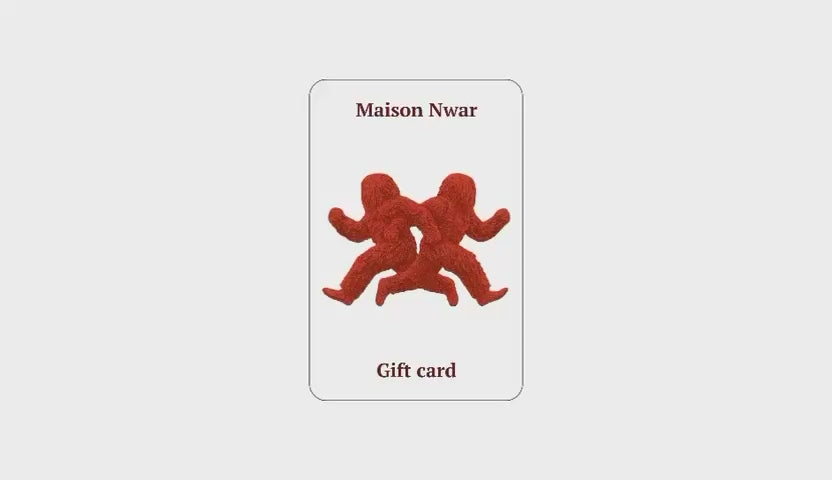 Maison Nwar digital gift card with red Kankurang symbol — available from £25 to £200, delivered via email